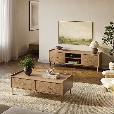 LuxenHome Summer Oak Manufactured Wood 2-Drawer 47" W x 23.4" D Coffee Table