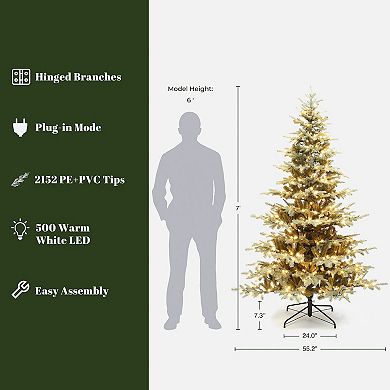 LuxenHome 7Ft Pre-Lit Artificial Gold Mixed Artificial Christmas Tree with Glitter Decor and Stand