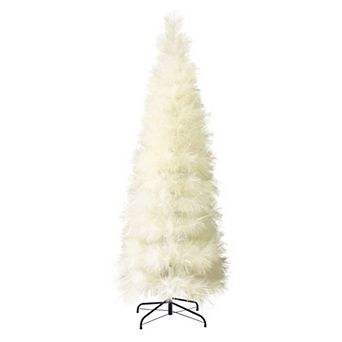 LuxenHome 6Ft Holiday Slim Artificial Pampas Grass Tree in Natural Ivory
