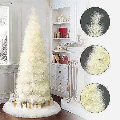 LuxenHome 6Ft Holiday Slim Artificial Pampas Grass Tree in Natural Ivory