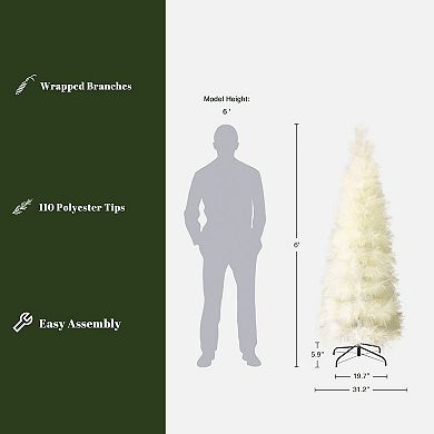 LuxenHome 6Ft Holiday Slim Artificial Pampas Grass Tree in Natural Ivory