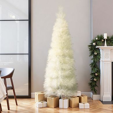LuxenHome 6Ft Holiday Slim Artificial Pampas Grass Tree in Natural Ivory