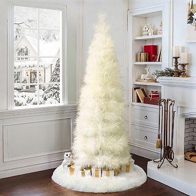 LuxenHome 6Ft Holiday Slim Artificial Pampas Grass Tree in Natural Ivory