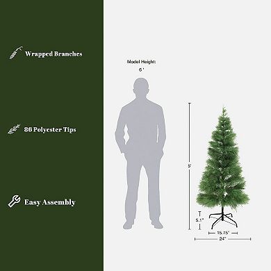 LuxenHome 5Ft Holiday Slim Artificial Pampas Grass Tree in Green