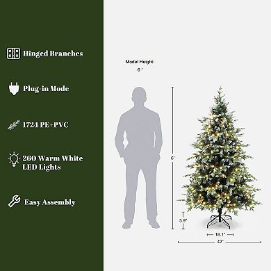 LuxenHome 6Ft Pre-Lit Green Full Artificial Christmas Tree with Red Berries and Metal Stand
