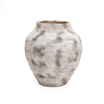 LuxenHome Rustic Gray with Weathered White Finish 14.8-Inch Tall Stoneware Vase for Farmhouse Decor