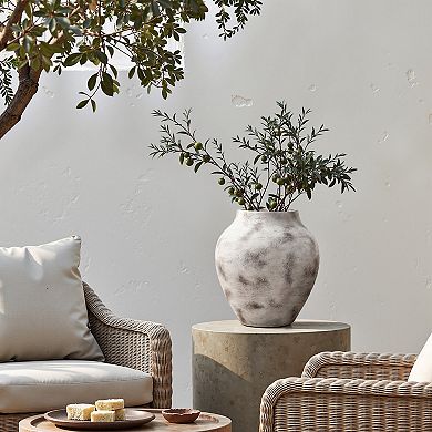 LuxenHome Rustic Gray with Weathered White Finish 14.8-Inch Tall Stoneware Vase for Farmhouse Decor