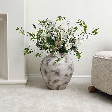 LuxenHome Rustic Gray with Weathered White Finish 14.8-Inch Tall Stoneware Vase for Farmhouse Decor