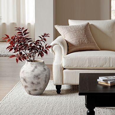 LuxenHome Rustic Gray with Weathered White Finish 14.8-Inch Tall Stoneware Vase for Farmhouse Decor