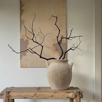 LuxenHome Rustic Antiqued Brown 12.6-Inch Tall Round Terracotta Vase with Handles