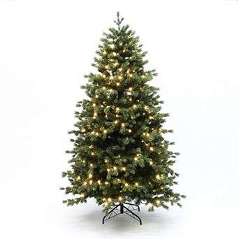 LuxenHome 6Ft Pre-Lit Christmas Tree with 340 LED Lights, Hinged Branches, Festive Holiday Tree
