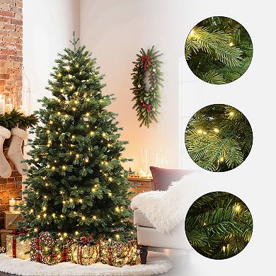 LuxenHome 6Ft Pre-Lit Christmas Tree with 340 LED Lights, Hinged Branches, Festive Holiday Tree
