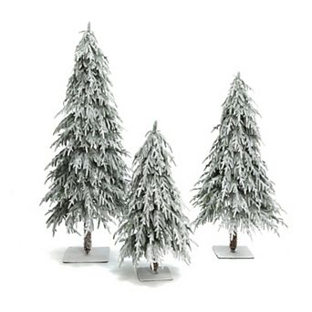 LuxenHome Set of 3 3Ft, 4Ft, and 5Ft Artifical Snow-Flocked Cedar Christmas Trees