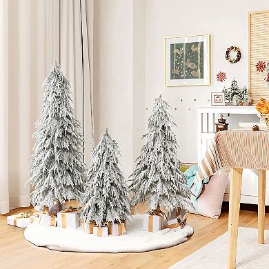LuxenHome Set of 3 3Ft, 4Ft, and 5Ft Artifical Snow-Flocked Cedar Christmas Trees