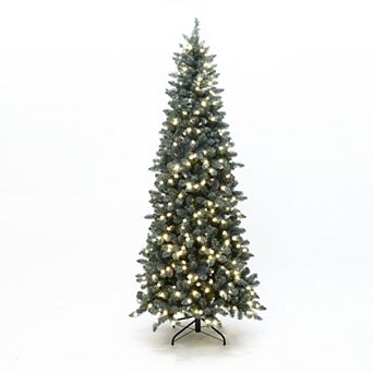 LuxenHome 7.5Ft Pre-Lit Green Christmas Tree with Bubble Lights & White Tips,Indoor/Outdoor Decor