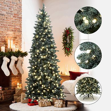 LuxenHome 7.5Ft Pre-Lit Green Christmas Tree with Bubble Lights & White Tips,Indoor/Outdoor Decor