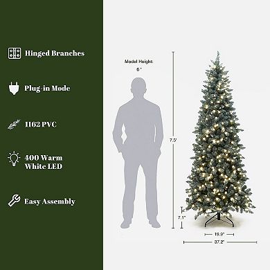 LuxenHome 7.5Ft Pre-Lit Green Christmas Tree with Bubble Lights & White Tips,Indoor/Outdoor Decor