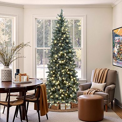 LuxenHome 7.5Ft Pre-Lit Green Christmas Tree with Bubble Lights & White Tips,Indoor/Outdoor Decor