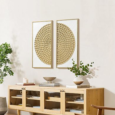 LuxenHome 2-Piece White & Distressed Gold Metal Wall Art Set, Modern Rustic Home Decor