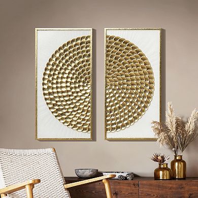 LuxenHome 2-Piece White & Distressed Gold Metal Wall Art Set, Modern Rustic Home Decor