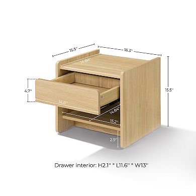 LuxenHome Hazel Oak Manufactured Wood 1-Drawer 1-Shelf 15.5" H End Table and Nightstand