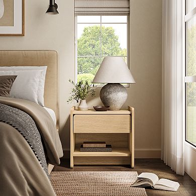LuxenHome Hazel Oak Manufactured Wood 1-Drawer 1-Shelf 15.5" H End Table and Nightstand