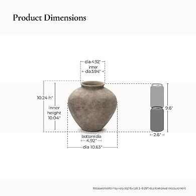 LuxenHome Rustic Ceramic Vase, 10.2" Tall Terracotta Pot with Earthy Gray-Brown Finish, Handcrafted