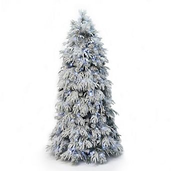LuxenHome 6Ft Pre-Lit Full Snowy Branches Artificial Pine Christmas Tree with Pinecones and Stand