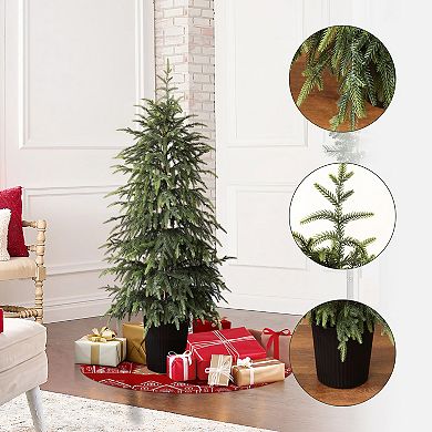 LuxenHome 4Ft Artificial Green Branches Christmas Fir Tree Potted