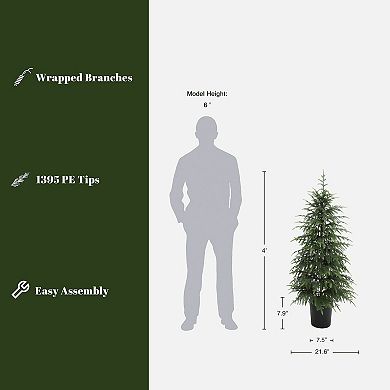 LuxenHome 4Ft Artificial Green Branches Christmas Fir Tree Potted