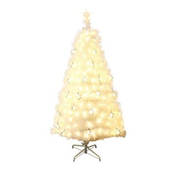 LuxenHome 5Ft White Fiber Optic Christmas Tree with Snowflake Lights, Holiday Centerpiece Décor