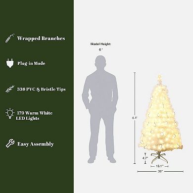 LuxenHome 5Ft White Fiber Optic Christmas Tree with Snowflake Lights, Holiday Centerpiece Décor