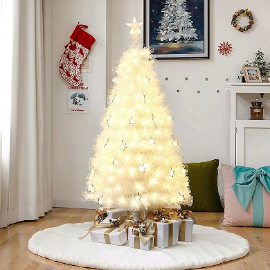 LuxenHome 5Ft White Fiber Optic Christmas Tree with Snowflake Lights, Holiday Centerpiece Décor