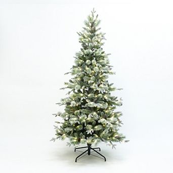 LuxenHome 6.5-Foot Pre-Lit Artificial Pine Christmas Tree with Frosted Green Branches with Stand