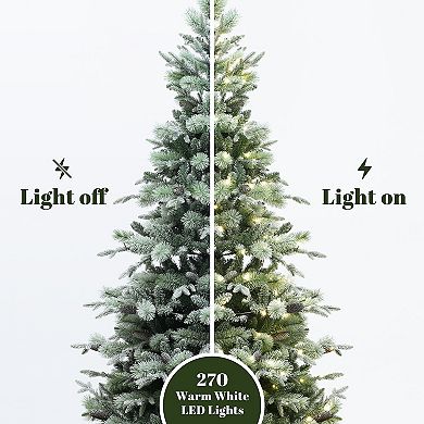 LuxenHome 6.5-Foot Pre-Lit Artificial Pine Christmas Tree with Frosted Green Branches with Stand