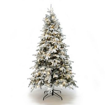 LuxenHome 6Ft Pre-Lit Flocked Artificial Pine Christmas Tree with Pinecones