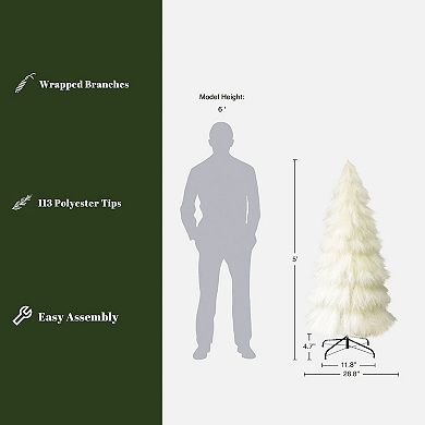 LuxenHome 5Ft Holiday Artificial Pampas Grass Tree in Natural Ivory