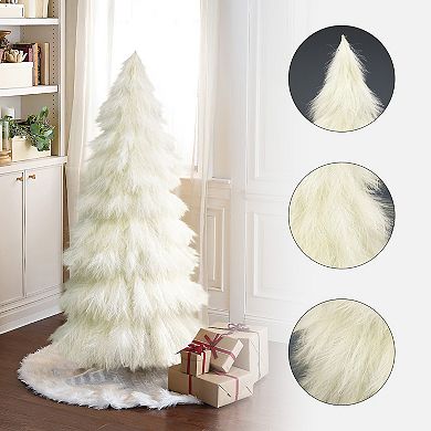 LuxenHome 5Ft Holiday Artificial Pampas Grass Tree in Natural Ivory