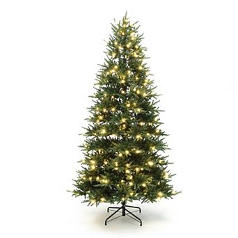 LuxenHome 6.5Ft Pre-Lit Green PE Branches Artificial Fir Christmas Tree with Metal Stand