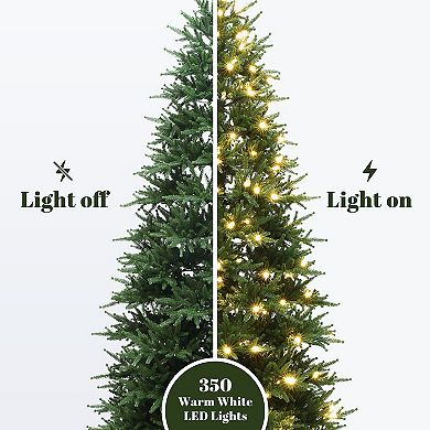 LuxenHome 6.5Ft Pre-Lit Green PE Branches Artificial Fir Christmas Tree with Metal Stand