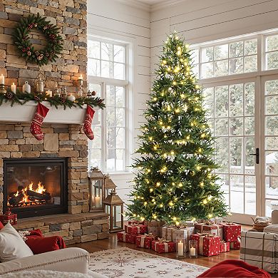 LuxenHome 6.5Ft Pre-Lit Green PE Branches Artificial Fir Christmas Tree with Metal Stand