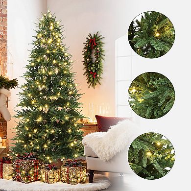 LuxenHome 6.5Ft Pre-Lit Green PE Branches Artificial Fir Christmas Tree with Metal Stand