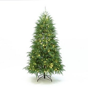 LuxenHome 6.6Ft Pre-Lit Green Full Artificial Cedar Christmas Tree with Metal Stand
