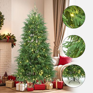 LuxenHome 6.6Ft Pre-Lit Green Full Artificial Cedar Christmas Tree with Metal Stand