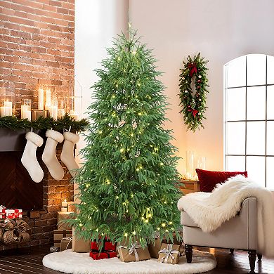 LuxenHome 6.6Ft Pre-Lit Green Full Artificial Cedar Christmas Tree with Metal Stand