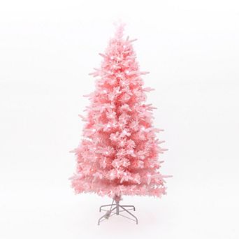LuxenHome 6Ft Pink Cherry Blossom Christmas Tree with Fiber Optic Lights & Pinecone Star Topper