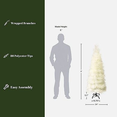 LuxenHome 5Ft Holiday Slim Artificial Pampas Grass Tree in Natural Ivory