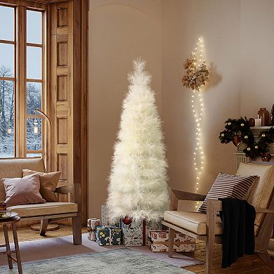 LuxenHome 5Ft Holiday Slim Artificial Pampas Grass Tree in Natural Ivory