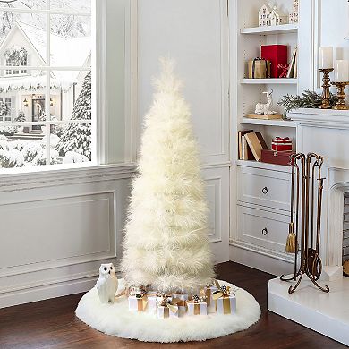 LuxenHome 5Ft Holiday Slim Artificial Pampas Grass Tree in Natural Ivory