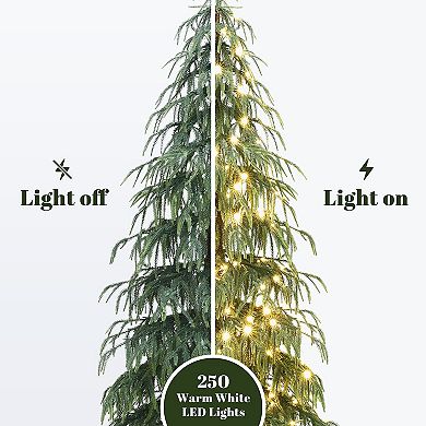 LuxenHome 7.5Ft Pre-Lit Slim Artificial Cedar Christmas Tree with Metal Stand